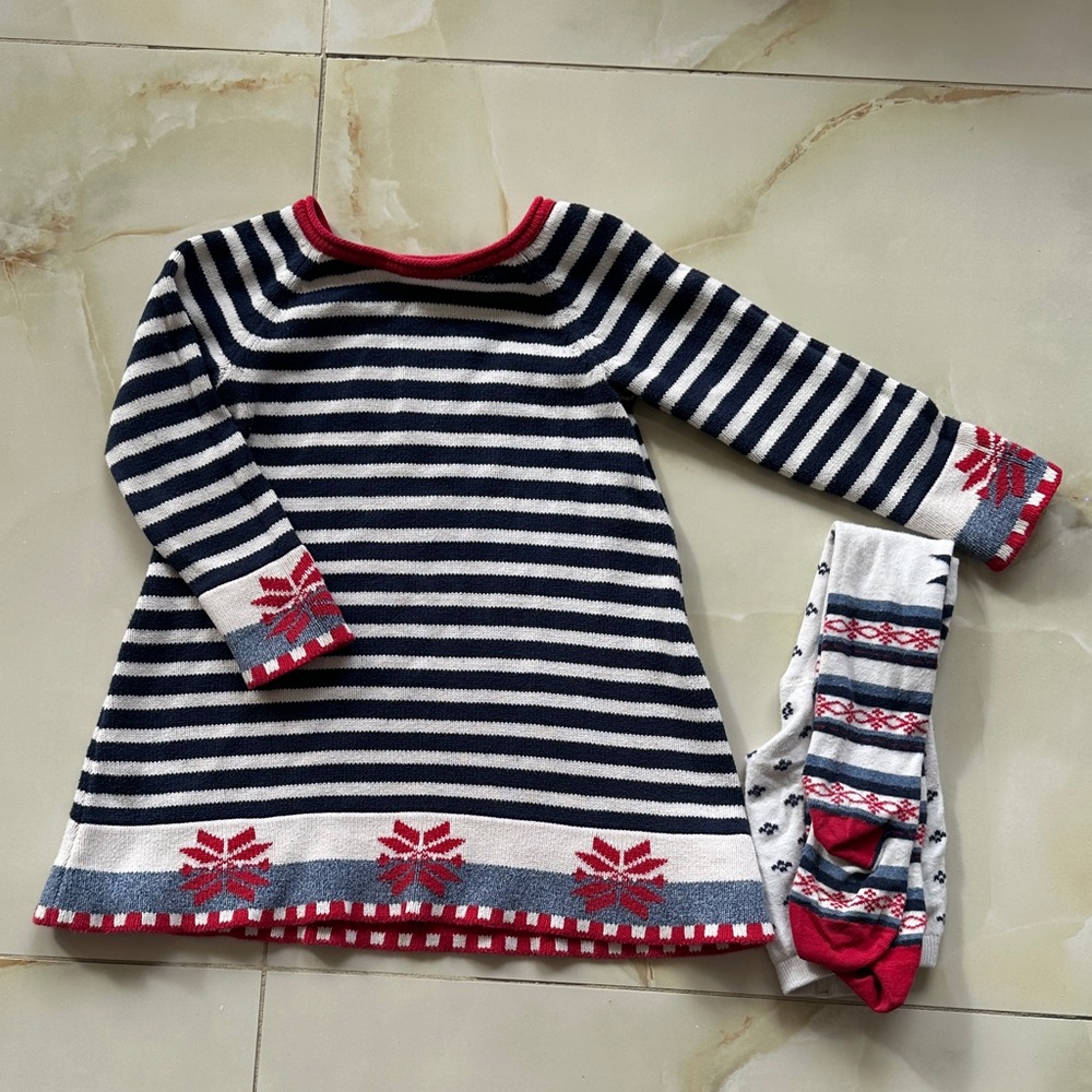 Hanna Andersson Navy and White Striped Dress with Red Trim